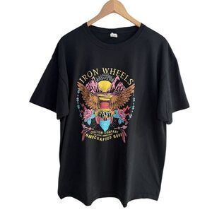 Fruit of the Loom Iron Wheels custom company graphic Black Tee Shirt Mens XL